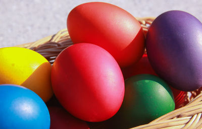 Close-up of multi colored easter eggs on table