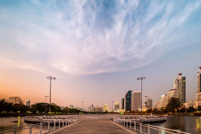 View of city at sunset