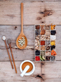 Directly above shot of various spices on table
