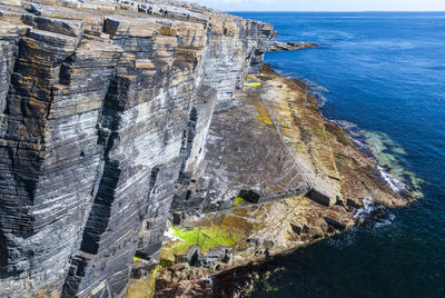 Aerial view of rock formations at seaside