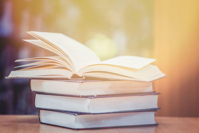 Close-up of books on table