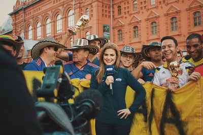 Group of people in front of building