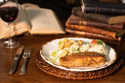 Close-up of food in plate on table