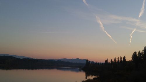 Scenic view of lake against sky during sunset