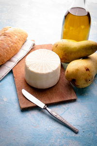 High angle view of bread on cutting board