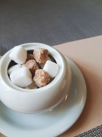 High angle view of ice cream in bowl on table