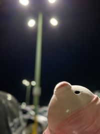 Close-up of wine against illuminated lights