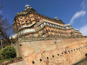 Low angle view of temple building against sky