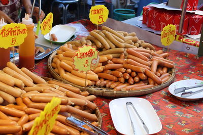 Various vegetables for sale at market stall