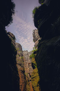 Low angle view of rocks against sky