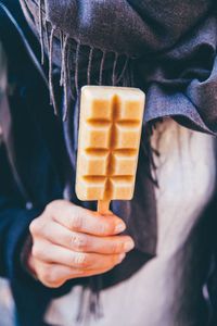 Midsection of person holding ice lolly in autumn