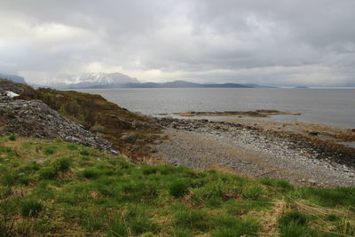 Scenic view of sea against cloudy sky