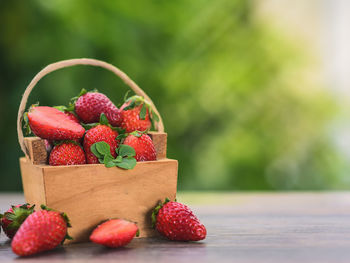 Close-up of strawberries on table