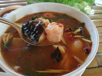 High angle view of meal served in bowl