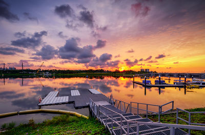 Scenic view of lake against sky during sunset