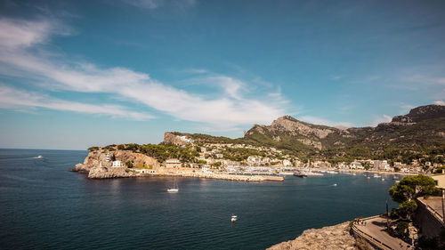 Scenic view of bay against sky