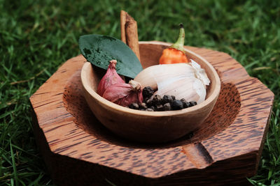 Close-up of spice in bowl on table