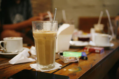 Close-up of coffee served on table at restaurant