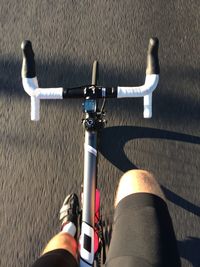 High angle view of man riding bicycle