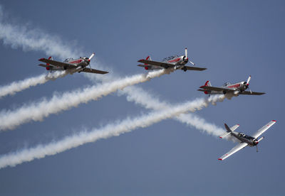 Low angle view of airplane flying in sky