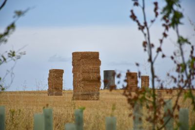 Old ruin on field against sky