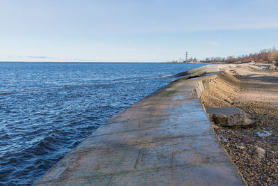 Scenic view of sea against clear sky