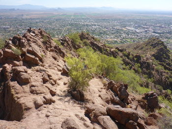 High angle view of rocks against sky