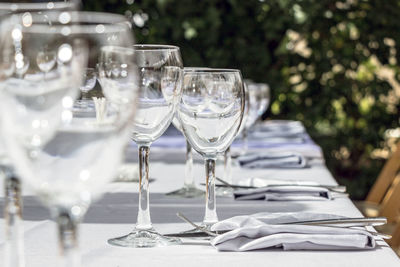 Wineglasses on table at restaurant