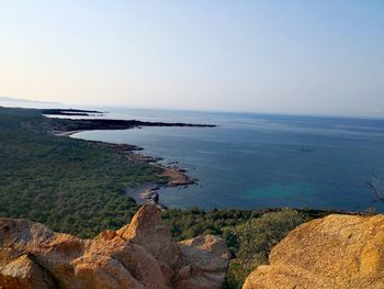 Scenic view of sea against clear sky