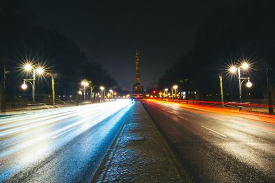 Light trails on road at night