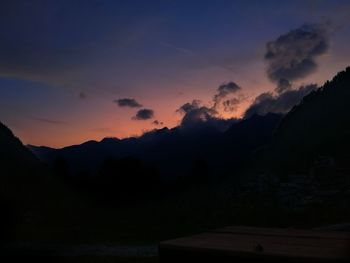 Scenic view of silhouette mountains against sky at sunset