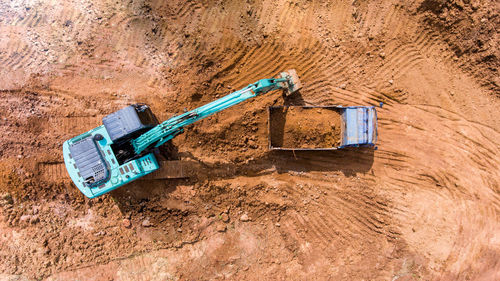 High angle view of construction vehicle during sunny day