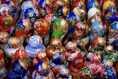 Full frame shot of souvenirs on market stall for sale