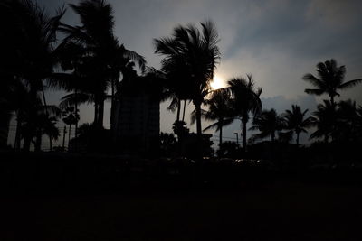 Low angle view of silhouette palm trees against sky during sunset