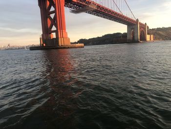 View of suspension bridge over river