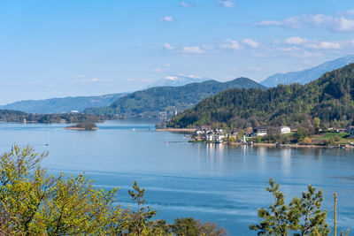 Scenic view of bay against sky