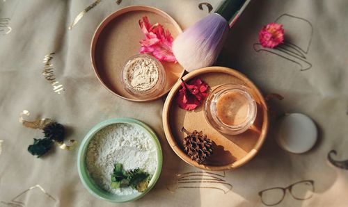 High angle view of flowers on table