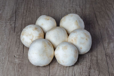 High angle view of eggs on table