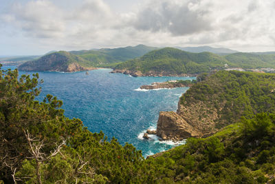 Ibiza spain october 23 2021 the panoramic view of the bay of sant miquel and benirras 