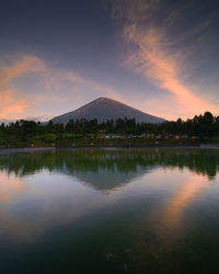 Scenic view of lake against sky during sunset