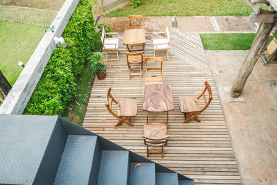 High angle view of staircase in yard