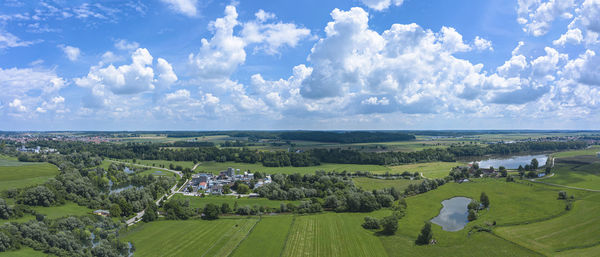 High angle view of townscape against sky