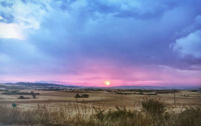 Scenic view of field against sky during sunset