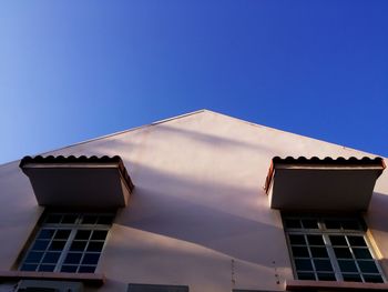 High section of built structure against clear blue sky