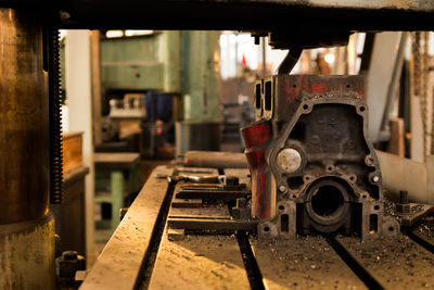 Close-up of machinery in workshop