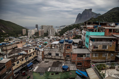 High angle view of buildings against sky in city