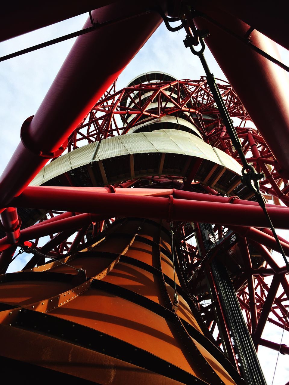 low angle view, red, day, no people, outdoors, sky, amusement park