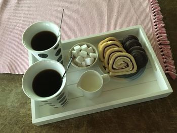 High angle view of coffee on table
