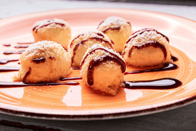 Close-up of dessert in plate on table