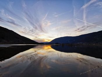 Scenic view of lake against sky during sunset